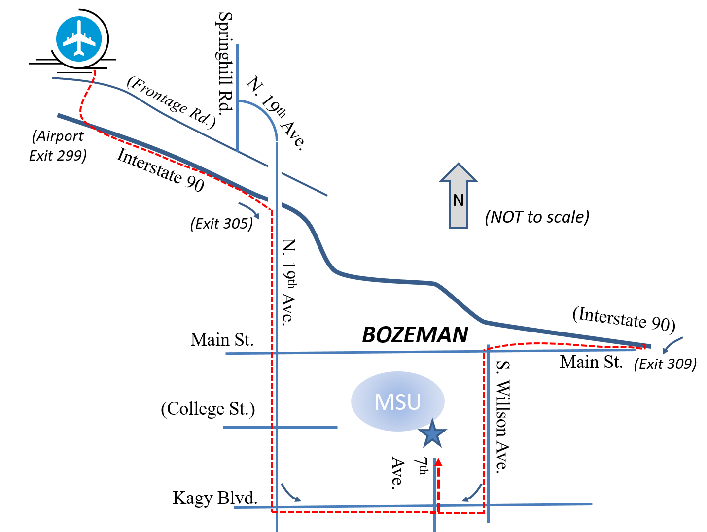 map image of road route to MSU campus